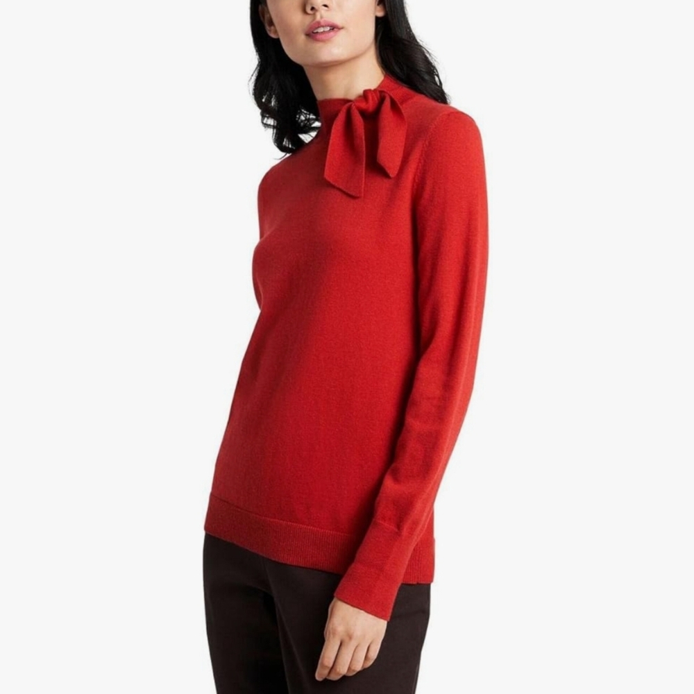 🔥Riley & Rae Womens Blair Tie Neck Long Sleeve Sweater Red-Orange